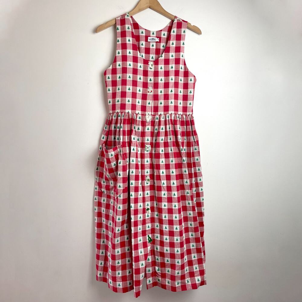 Vintage 80s 90s Plaid Holiday Maxi Dress Small Cottage Country Christmas Folk